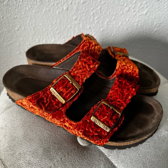 Birkenstock Arizona Crushed Orange Velvet Sandals Size 36 - Picture 12 of 15